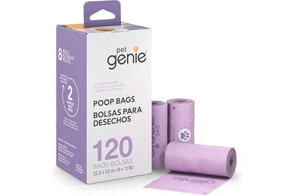 Pet Genie On The Go Dog Poop Bags - Lavender Scented Poo Bags with 65% Recycled Plastic - Durable & Leak-Proof Dog Supplies,