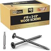 #10 x 2-1/2&rdquo; Deck Screws, 108Pcs Star Drive Wood Screws | Rust Resistant Timber Screws for Timber/Log/Landscaping Wood, T25 Star Bit Included, Black