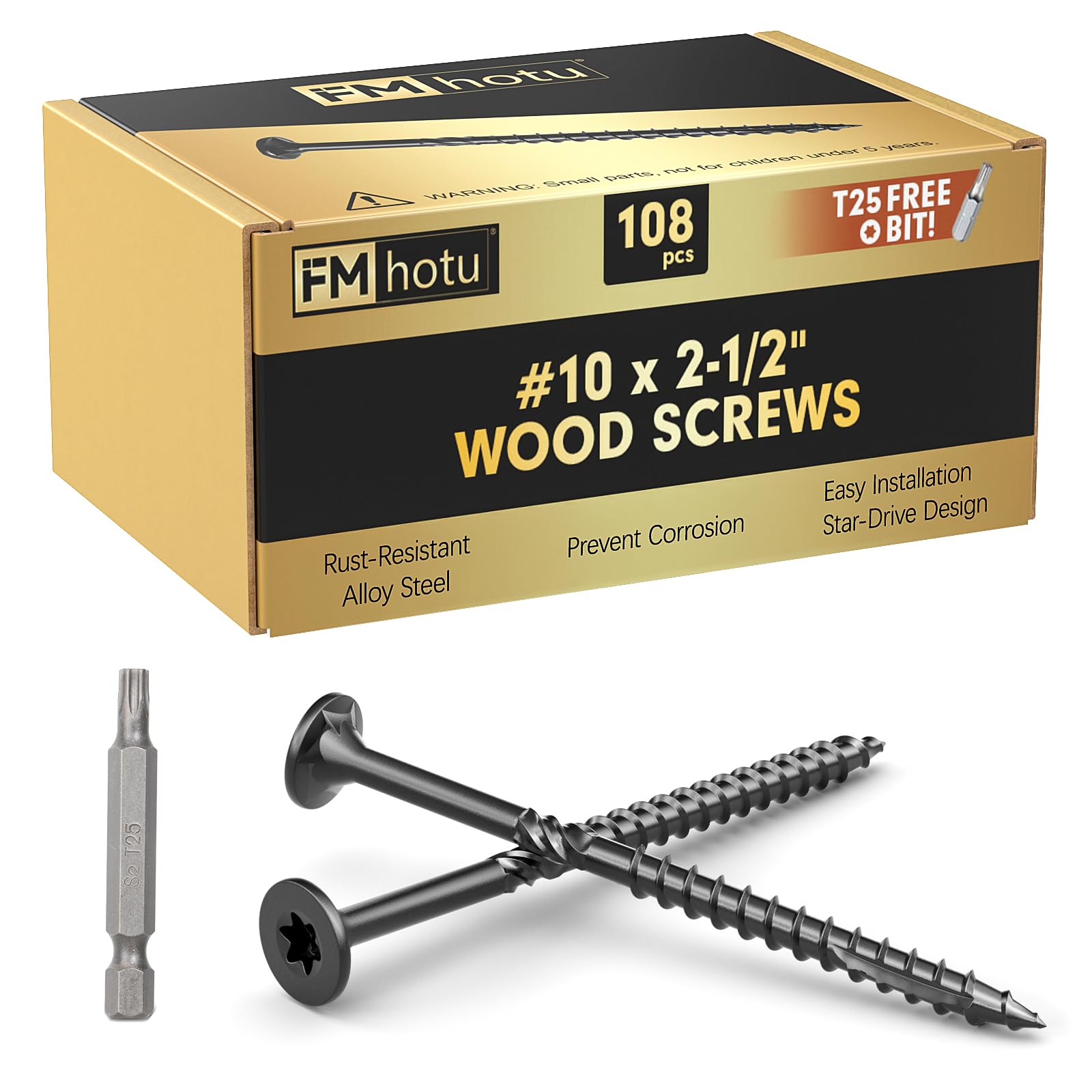 Photo 1 of #10 x 2-1/2” Deck Screws, 108Pcs Star Drive Wood Screws, Rust Resistant Timber Screws for Timber/Log/Landscaping Wood, T25 Star Bit Included, Black