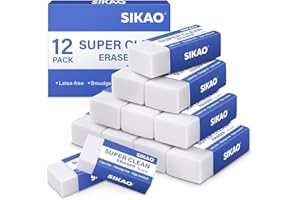 Sikao 12 Pack Pencil Erasers for Kids, White Erasers Bulk, Art Erasers for Drawing Sketching, Office School Supplies Classroom Essentials