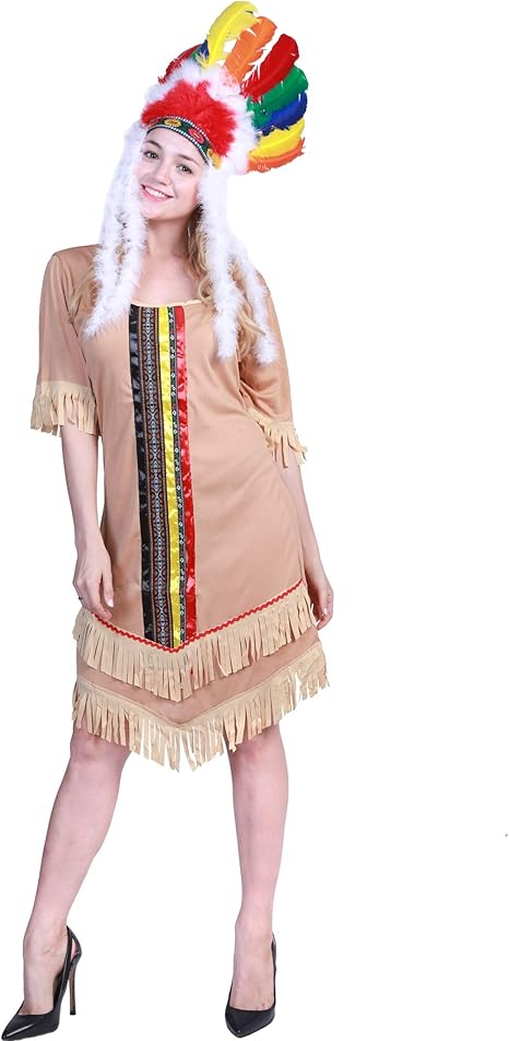 Amazon デザイン４種 赤ずきんちゃん ボヘミアン インディアン フレンチメイド コスチューム レディース ハロウィン ハロウィーン コスプレ おしゃれ カラフル ドレス 民族 インディアンガール L コスプレ 仮装 通販