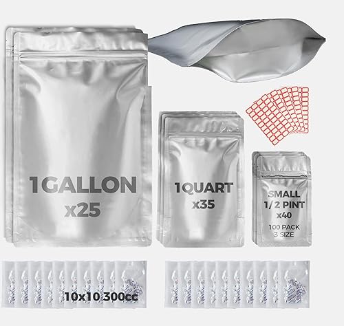 100 Mylar Bags For Food Storage 10 mil Gallon (25pc), mil
