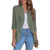 Zeagoo Women's Open Front Cardigan 3/4 Sleeve Draped Ruffles Soft Knit Sweaters S-3XL