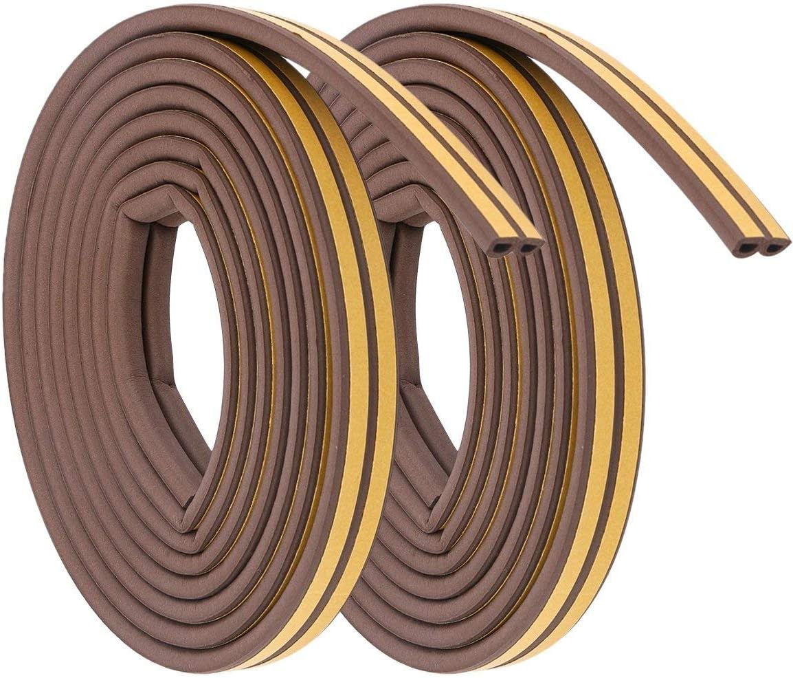 Easonove Anti-Collision Self-Adhesive EPDM Doors and Windows Draught Excluder Foam Seal Strip Soundproofing Weatherstrip Waterproof Seal,5 Meters (Brown-2pack)