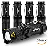 Mikafen 5 Pack Mini Cree Q5 LED Flashlight Torch 7w 300lm Adjustable Focus Zoomable Light