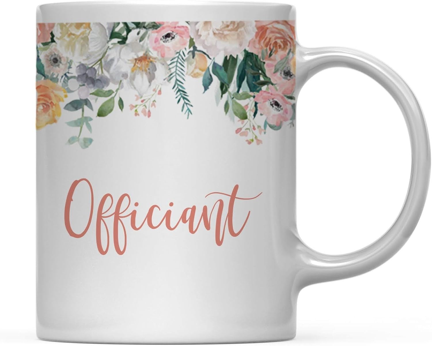 Andaz Press 11oz. Wedding Coffee Mug Gift, Peach Flowers Florals Roses, Officiant, 1-Pack, Bridal Shower Birthday Christmas Thank You Gift for Her Wedding Celebrant Gift Thank You for Marrying Us