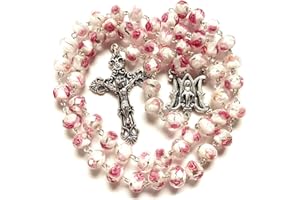 elegantmedical Handmade ROSE PINK Veluriyam ROSE BEADS ROSARY & ITALY CROSS MEDAL Catholic necklace GIFT BOX, 20" (50CM), Met