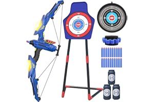 QDRAGON Kids Bow and Arrow, Light-up Archery Set for Kids, with 3 Types of Targets, 20 Suction Cup Arrows, Wrist Band, Indoor Outdoor Toys Gifts for Boys Girls Ages 4 5 6 7 8 9 10 11 12