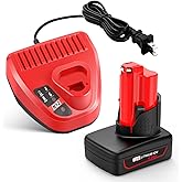 WECACHWE 6000mAh High Capacity Replacement for Milwaukee 12V Battery and Rapid Charger Kit Compatible with Milwaukee 12V Batteries 48-11-2401 48-11-2402 48-11-2440 48-11-2411 C12 B C12 BX