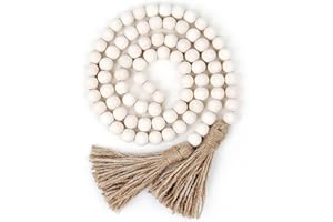 Syyflibb 58” Wood Bead Garland Coffee Table Decor Farmhouse Beads Home Decor for Living Room, Shelf, Tiered Tray, Rustic Boho