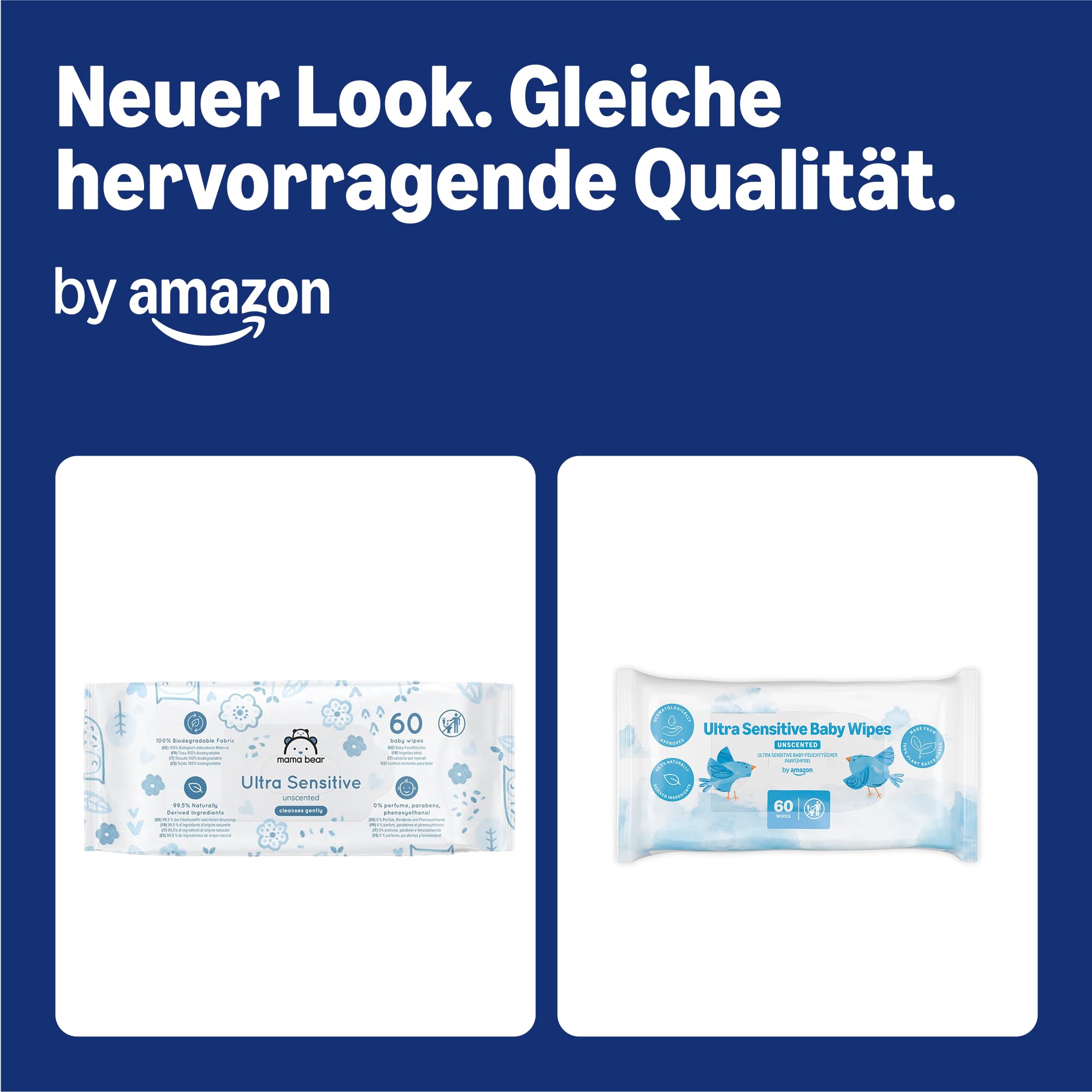 by Amazon Ultra Sensitive Babyfeuchttücher 1080 Tücher, unparfümiert, 18 Packungen à 60 Stück 2