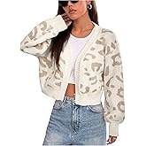 GORGLITTER Women's Cropped Cardigan Long Sleeve Leopard Print Open Front Chunky Spring Trendy Sweaters 2026