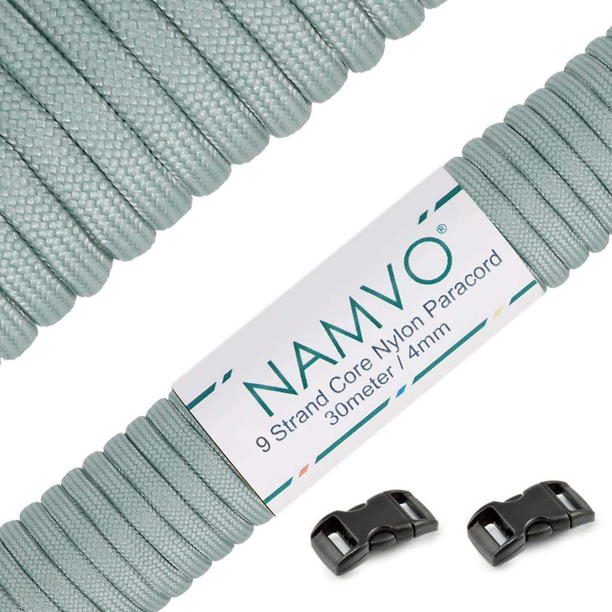 Namvo Mil Spec Type III Nylon Parachute Cord, 9 Inner Strands Strong Breaking Strength 4mm Diameter 100 Feet 550 Paracord Grey