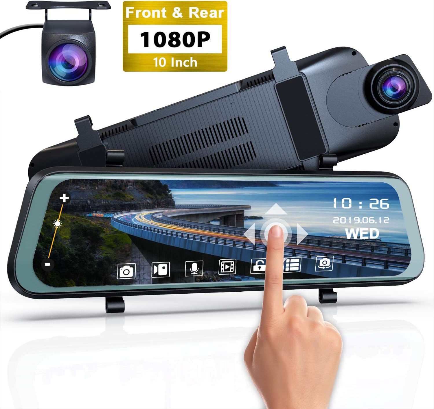1080P Full HD Stream Media Dual Lens Car Camera ，10 Inch Full Touch