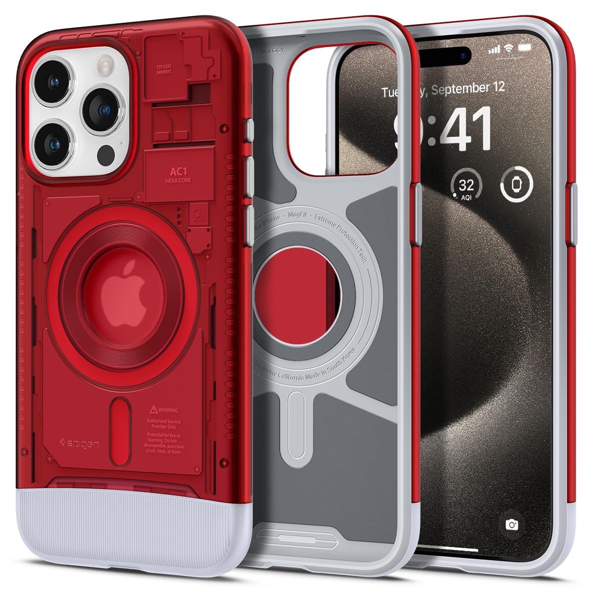 Spigen Classic C1 MagFit Designed for iPhone 15 Pro Max Case (2023) [Military-Grade Protection] Compatible with MagSafe - Ruby