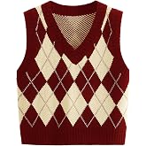 SweatyRocks Women's Plaid Geo Sleeveless V Neck Knit Crop Top Sweater Vest | Argyle Sweater Vest, Checkered Vest, Preppy Style, Fall Winter Outfits, Y2K Knitted Crop Tank Top