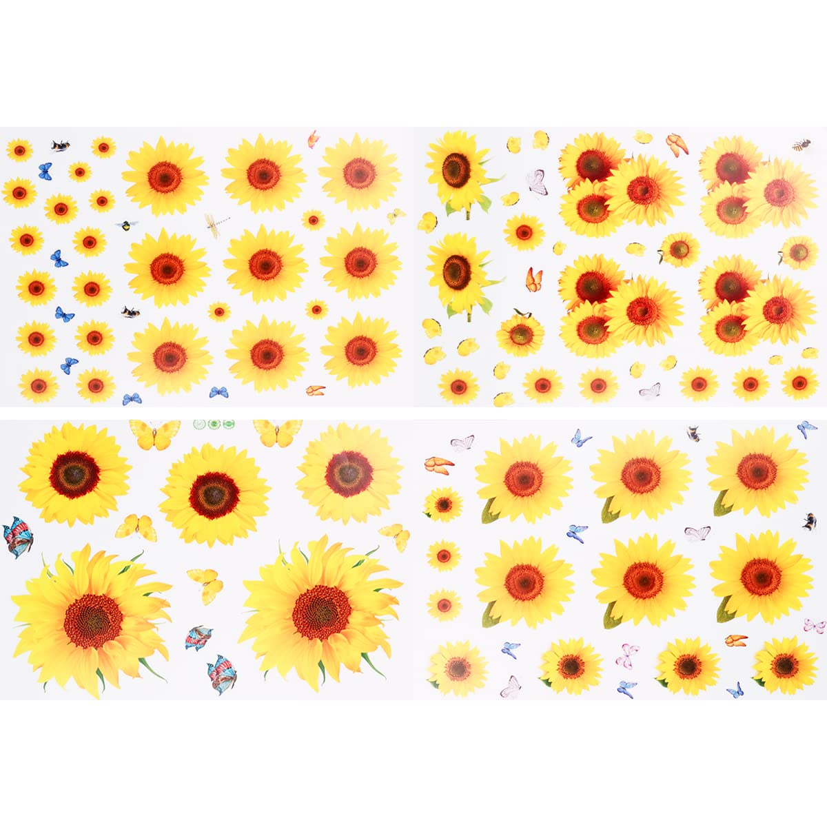 GLADFRESIT 3D Waterproof Sunflower and Butterfly Wall Stickers - Removable Art Decoration for Nursery, Kids, Bedroom, Bathroom - Pack of 4 Sheets