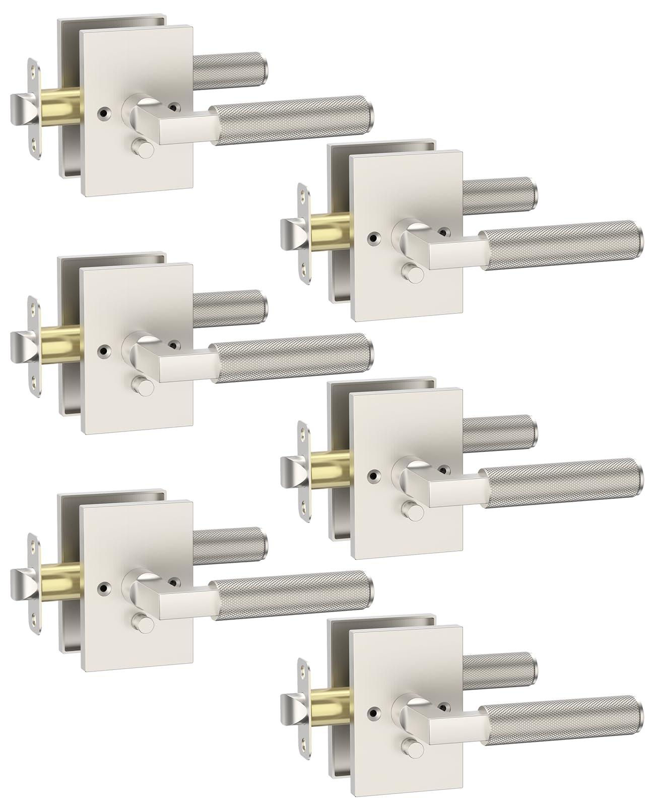 Photo 1 of Asidrama 6 Pack Privacy Brushed Satin Nickel Door Handles, Door Lever with Door Knobs Indoor for Bedroom or Bathroom, Heavy Duty Door Handles Interior with Locks for Left Right Sided Doors