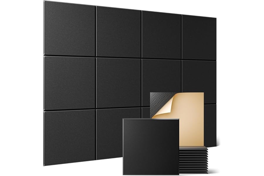 Sonicism 12 Pack Acoustic Wall Panels with Self-Adhesive, 12" X 12" X 0.4" Sound Proof Foam Panels, Decorative Soundproof Wal