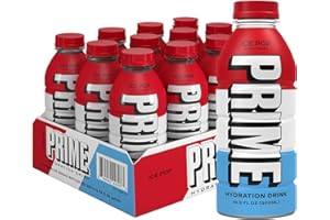 PRIME Hydration ICE POP, Sports Drinks, Electrolyte Enhanced for Replenishing Fluids, 250mg BCAAs, B Vitamins, Antioxidants, Low Sugar, 16.9 Fl Oz, 12 Pack
