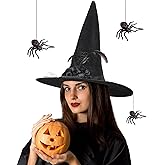 Geyoga Women Halloween Spider Witch Hat with 2 Pcs Black Halloween Spiders for Party Cosplay Costume Accessory