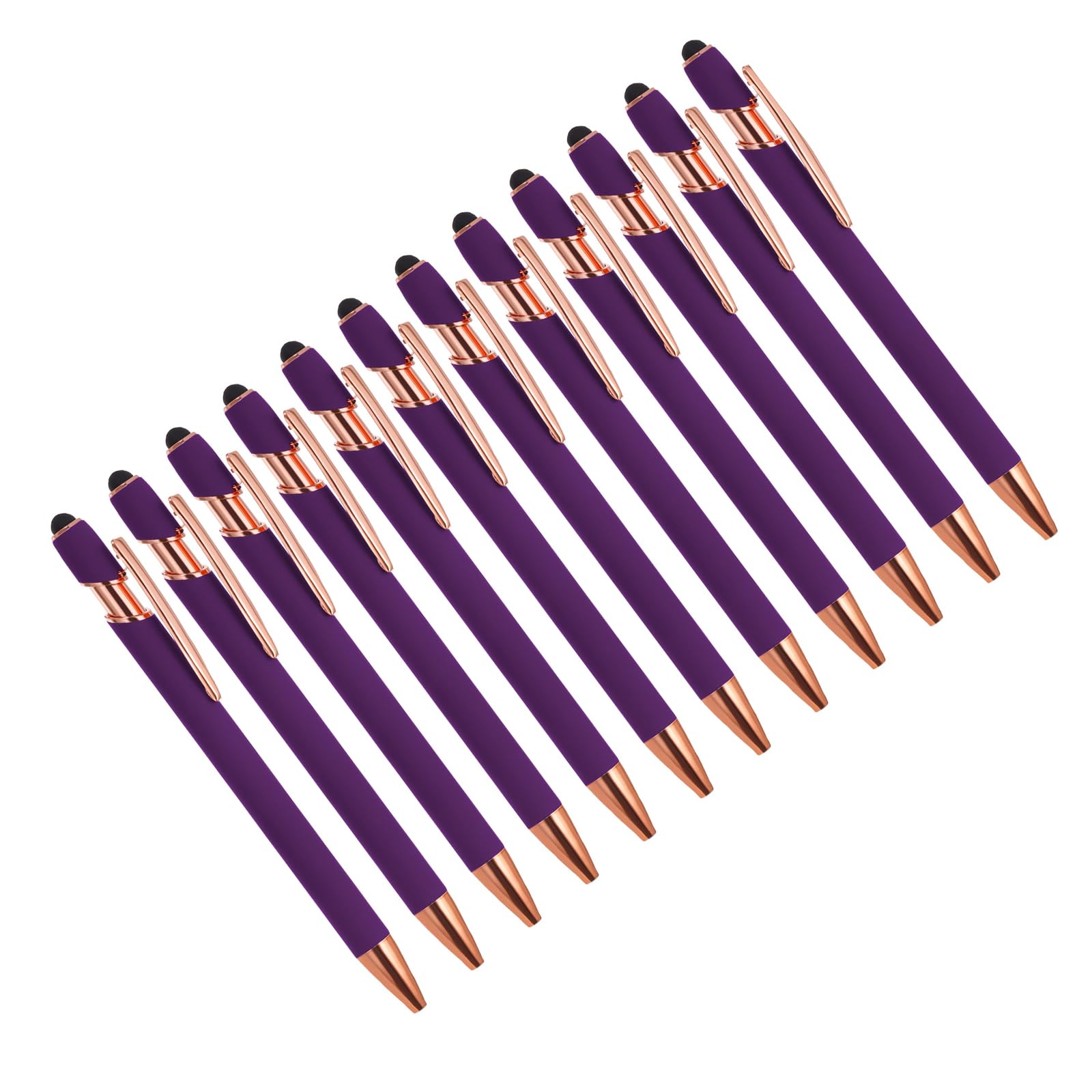 YOKIVE 12 Pcs Ballpoint Pen with Stylus Tip, 2 in 1 Black Ink Metal Stylus Pen 1.0mm Medium Point Style 2, Great for Touch Screens, Office, Studios (Purple)