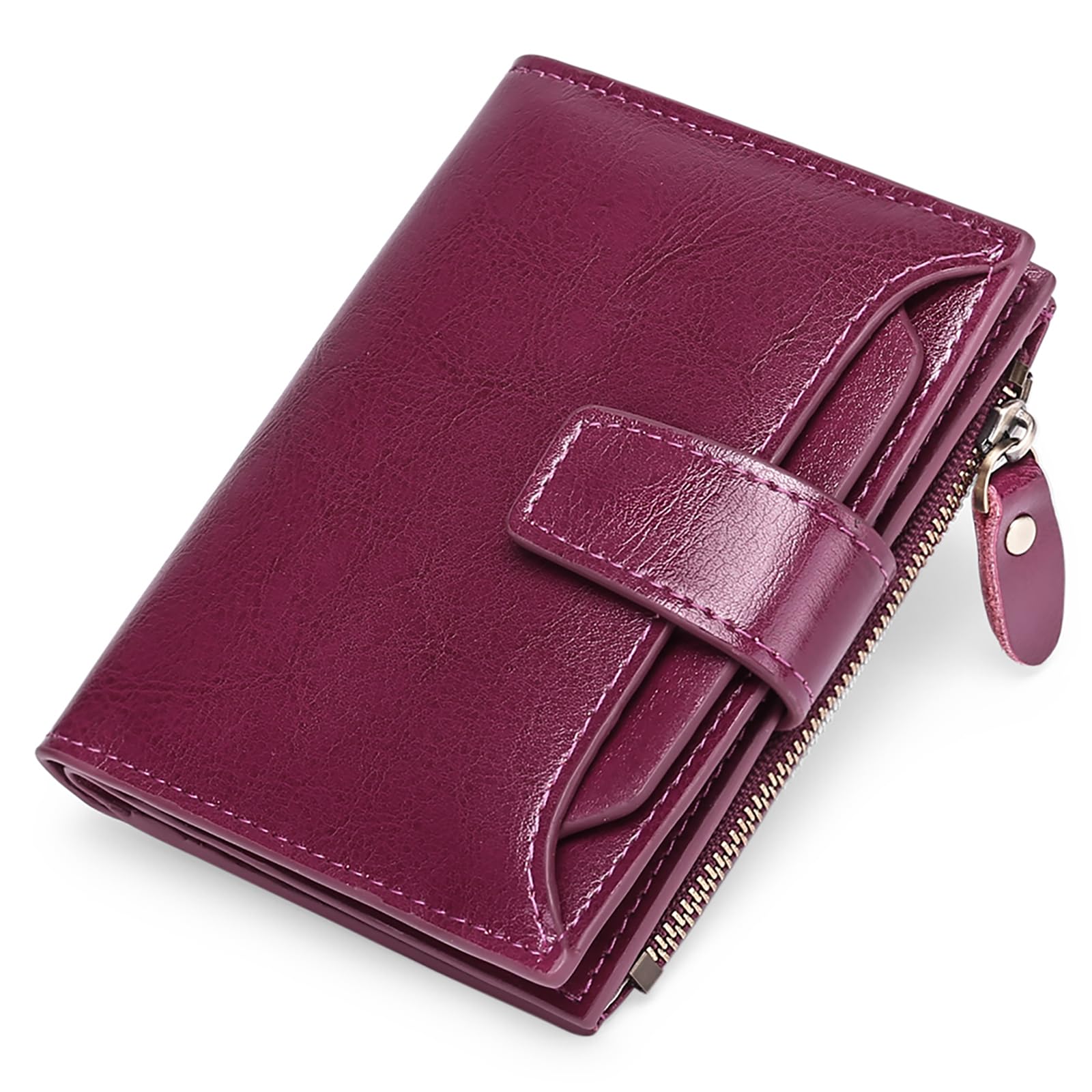 SENDEFN Women's RFID Blocking Leather Small Compact Bi-fold Zipper Pocket Wallet Card Case Purse with ID Window — image 1