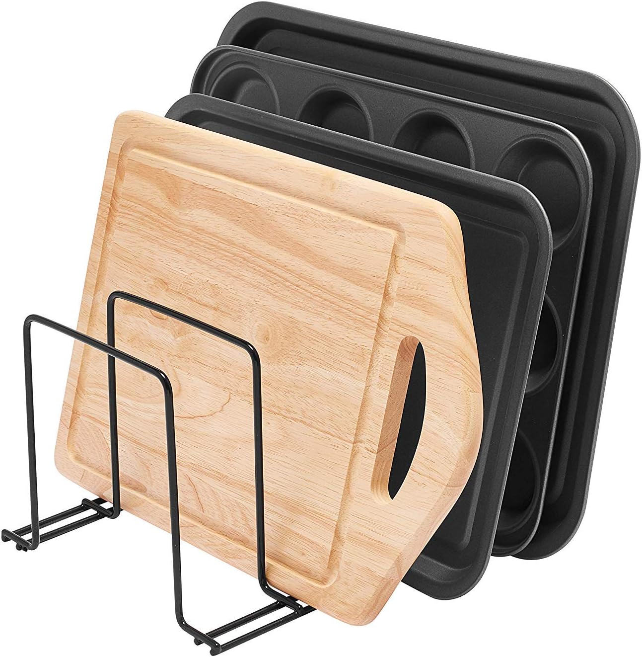simplywire - Baking Tray and Chopping Board Rack - Pan Storage - Kitchen Cupboard Organiser - Black Plastic Coated Steel