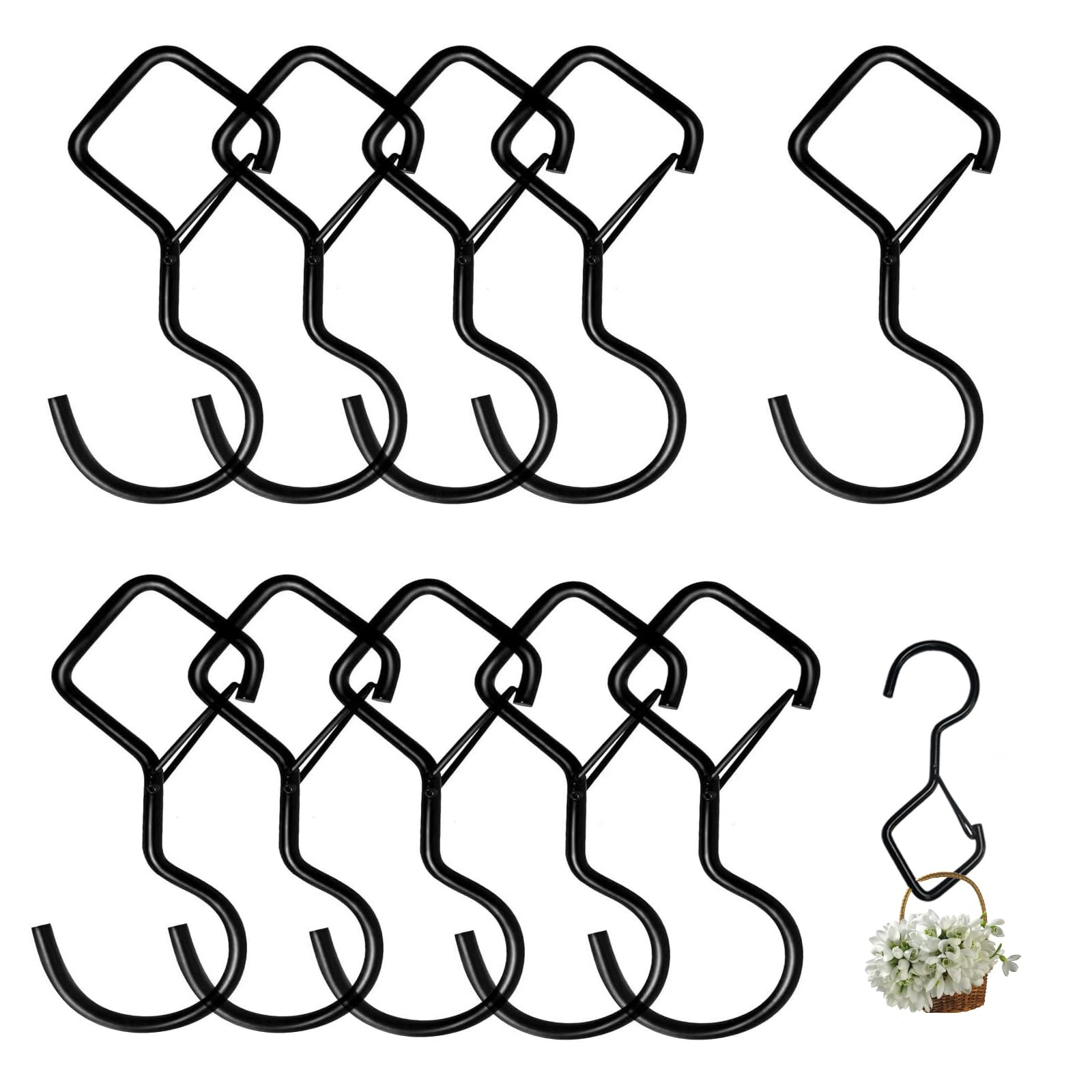 Pack of 10 S-Hooks Black Hooks for Hanging Clothes Rail with Safety Hooks for Kitchen Pots and Pans Garden Workshop Bathroom Bedroom Outdoor Double Hooks Hanging Hooks
