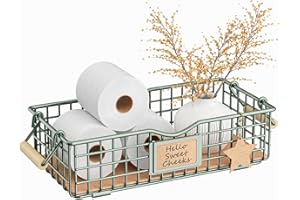 Qcold Toilet Paper Storage Basket, Toilet Tank Topper Basket for Bathroom, Narrow Wire Storage Basket for Toilet Tank Top, Bathroom Metal Basket for Bathroom Decor- Sage Green