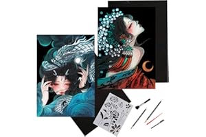 TOULIDEIFARIA Scratch Art for Adults, 16x11 inches, 4 Sheets, Rainbow Scratch Paper with 5 Scratch Tools, Chinese Ancient Style