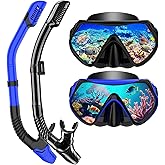 Snorkeling Gear for Adults, Dry-Top Snorkel Set Scuba Diving mask, 180°Panoramic Wide View Professional Snorkeling Gear Breathing Freely Snorkel Mask