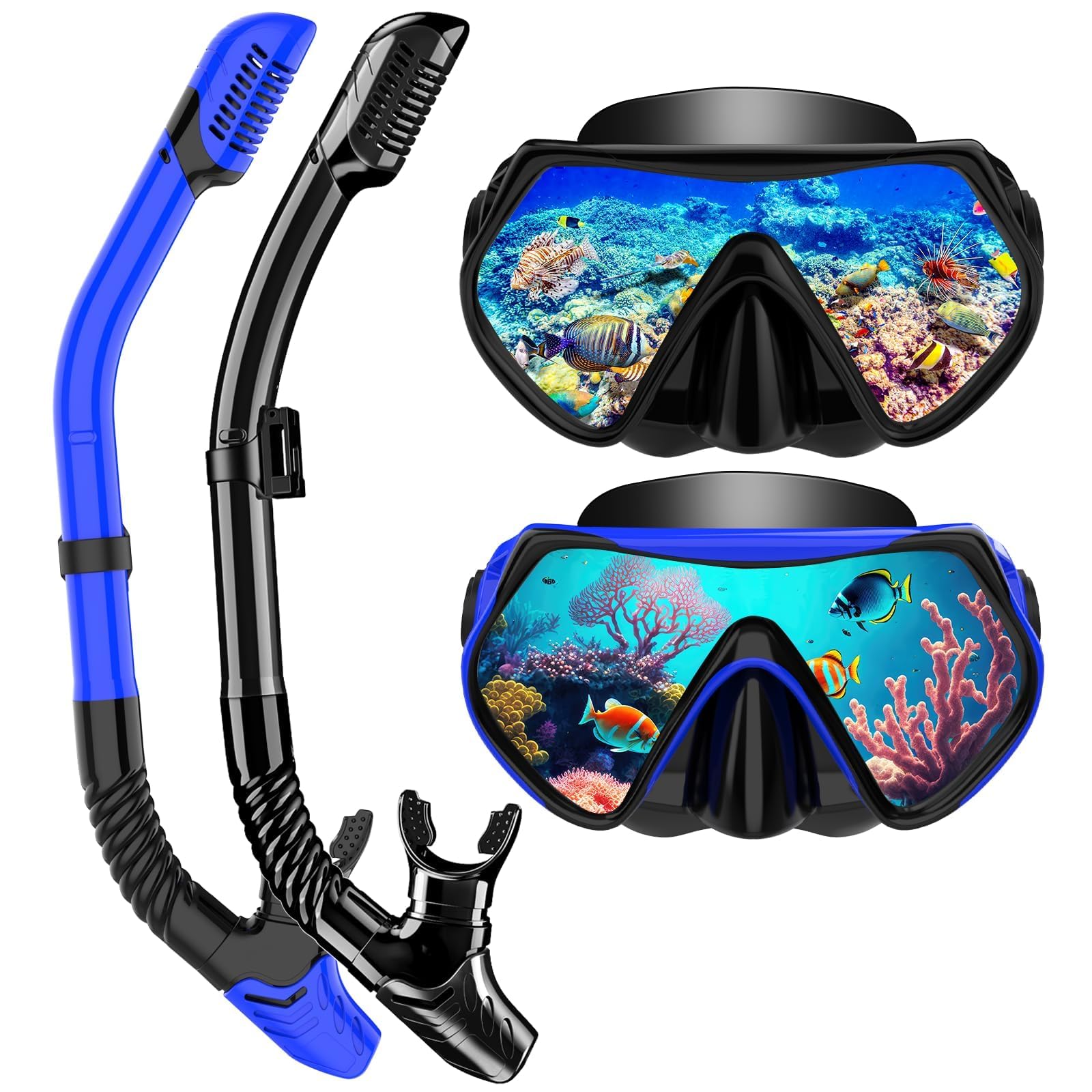 Snorkeling Gear for Adults, Dry-Top Snorkel Set Scuba Diving mask, 180 ...