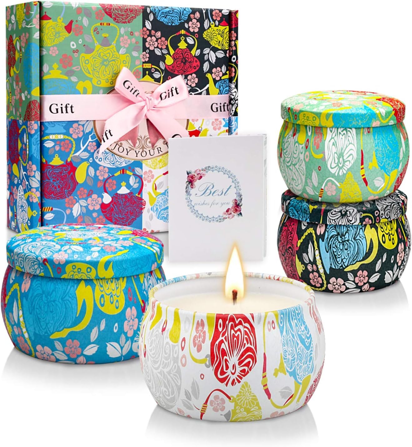 Candles Gifts for Women,4 Pack Birthday Candles Set for Home Scented,5.56OZ Soy Wax Candle Gift for Female Friend,Long Burning Aromatherapy Present for Thank You Gift,Party,Home Deco,Old