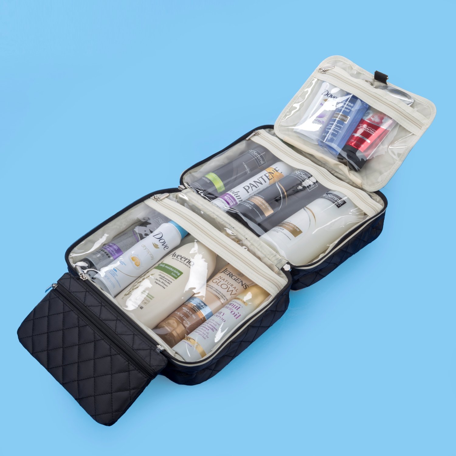 Ellis James Designs Large Travel Toiletry Bag for Women with Hanging Hook, Black, Big Wash Bags - Hair Dryer Case - Multi-use Toiletries Kit Cosmetics Makeup XL Bathroom Organizer Suitcase Luggage