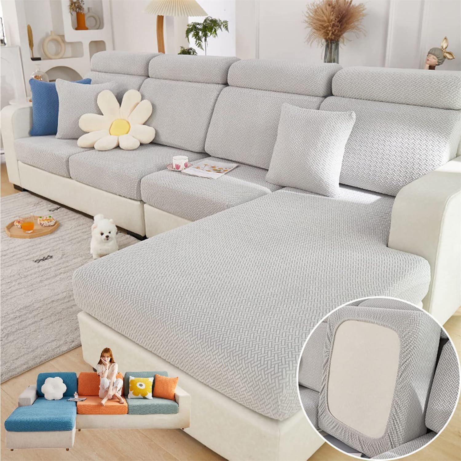 Slipcovers - Magic Sofa Cover,Interior Magic Sofa Covers,Magic Sofa Cover,Magic Sofa Cover Stretch Washable,Stretch Interior Magic Sofa Covers (Light Grey, Seat Cover)