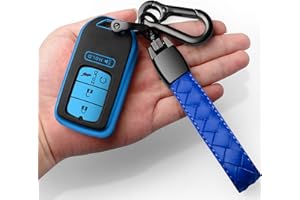 Sindeda for Honda Key fob Cover with Leather Keychain,Soft TPU Full Cover Protection,Key fob case Compatible With Honda Accord Civic CRV Pilot Odyssey Passport Smart Remote Key，Key Fob Shell-Blue