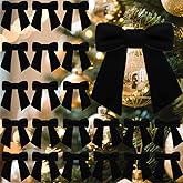 Glitinsel 30 Pcs Velvet Ribbon Bows 3.5" x 3.5" Pre Tied Christmas Velvet Bows with Twist Tie for Gift Packaging Christmas Tree Wreaths Door Windows Wedding Party Decoration(Black)