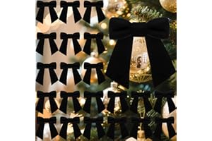 Glitinsel 30 Pcs Velvet Ribbon Bows 5" x 4" Pre Tied Christmas Velvet Bows with Twist Tie for Gift Packaging Christmas Tree Wreaths Door Windows Wedding Party Decoration(Black)