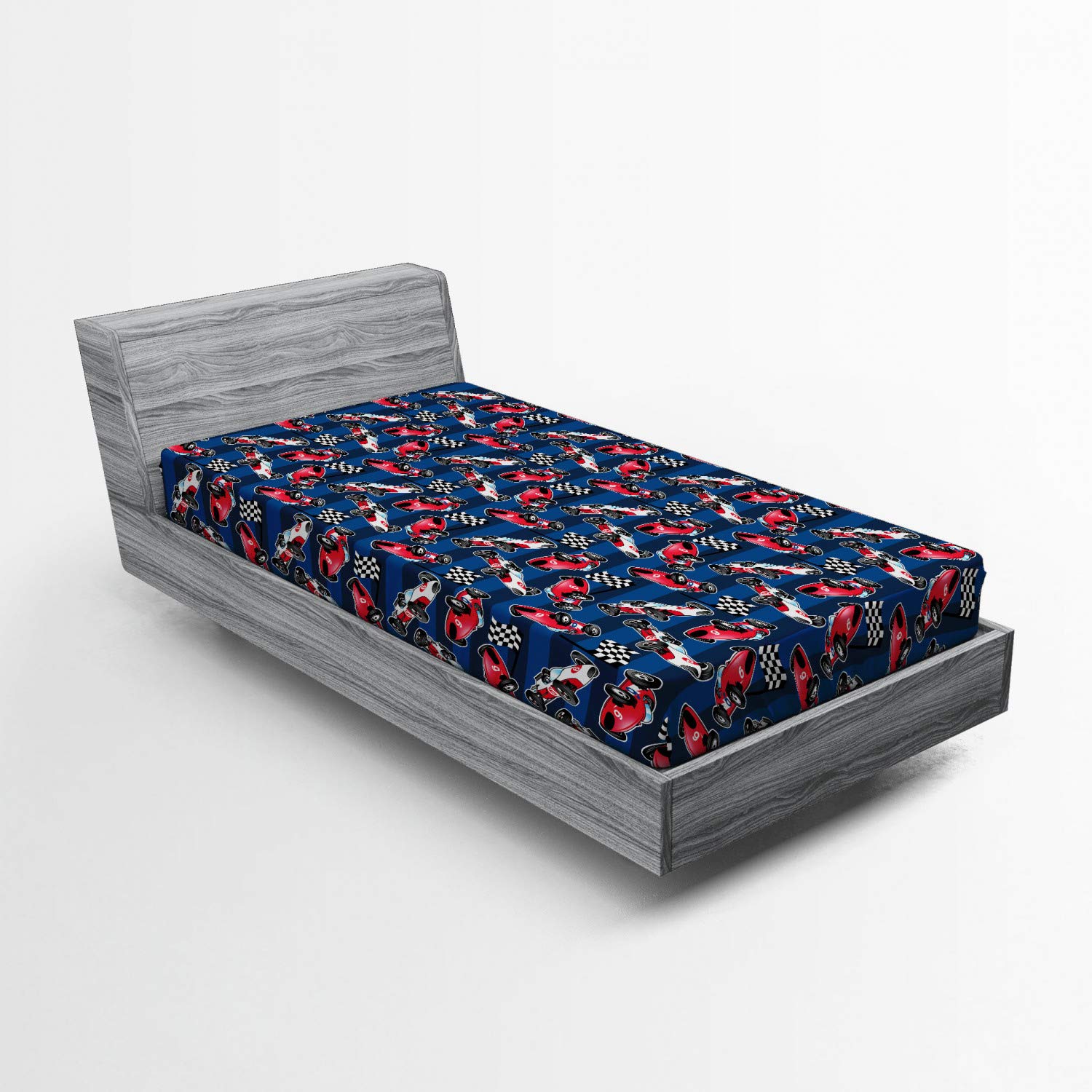 Ambesonne Cars Fitted Sheet, Vintage Racing Cars on