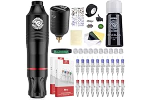 Dragonhawk Atom Wireless Tattoo Gun Pen Machine Kit - Complete Beginner Tattoo Kit with 20 Cartridge Needles, Battery Power Supply for Lining Shading