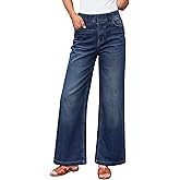 ZESICA Wide Leg Jeans for Women High Waisted Stretchy Baggy Denim Pants 2026 Trendy Elastic Waist Trousers with Pockets