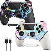 AceGamer 2 Pack for PS4 Controller, Hall Effect Joysticks &amp; Programmable Back Buttons, Wireless Controller for PS4/Pro/Slim/PC, RGB Light/Turbo/Vibration/Motion/3.5mm Audio Jack!