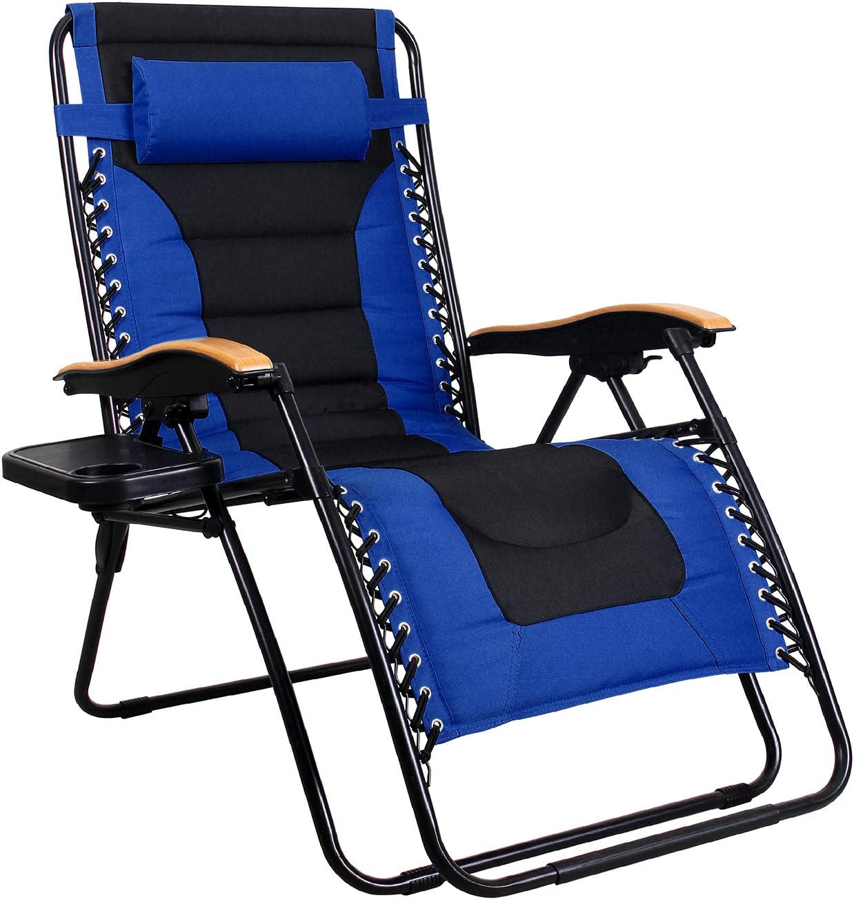 MFSTUDIO Oversized Zero Gravity Chair XL Patio Recliners Padded Folding Chair with Cup Holder, Extra Wide Chaise Lounge for Poolside Outdoor Yard Beach, Navy Blue : Garden & Outdoor