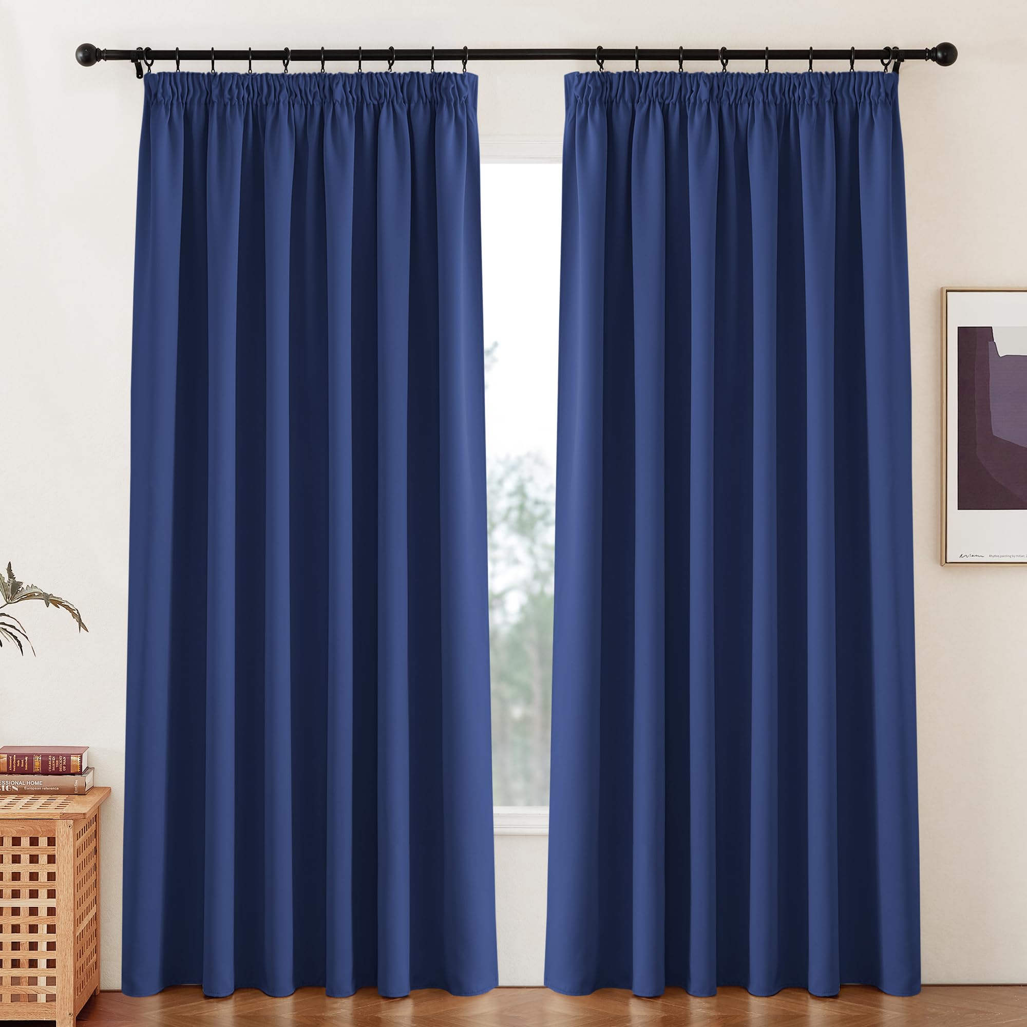 PONY DANCE Extra Long and Wide Pencil Pleat Blackout Curtains - Blue Thermal Curtain & Drapes with Hooks for Room Darkening Panels for Kids Nursery, 2 Panels, 90 x 90 Inch — image 1