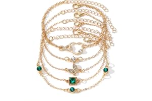 IFKM Gold Bracelets for Women, 14K Gold Plated Dainty Layered Chain Bracelets Adjustable Cute Bangle Link Bracelet Set