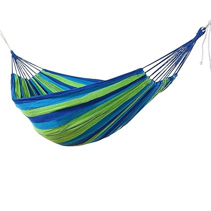 Ramkuwar Portable Outdoor Hammock Hang Bed Travel Camping Swing Canvas with Backpack (Blue 280 * 150 cm (2 Person) 200 kg)