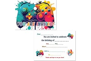 Colorful video game party Invitation - 30 crossword children's birthday invitation cards for boys, game-themed birthday party