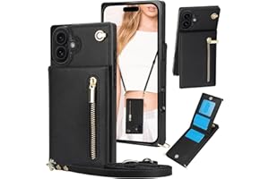 Fofvccv Crossbody Wallet Case for iPhone 17 with Card Slots Holder, Women PU Leather Lanyard Strap [RFID-Blocking] Zipper Pur