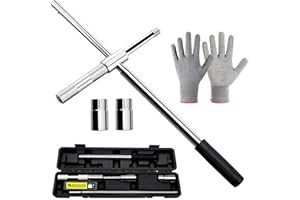 KickFun 25'' Extended Lug Wrench with Blow Storage Case, 4 Way Wheel Nut Wrench with Standard Sockets (17mm, 19mm, 21mm & 23mm), Labor Saving Tire Iron Tyre Wrench
